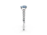 White gold Fancy Blue Heart Cut Diamond Cathedral Solitaire Ring with Round  Pavé Band_156