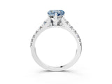 White gold Fancy Blue Heart Cut Diamond Cathedral Solitaire Ring with Round  Pavé Band_157