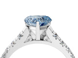 White gold Fancy Blue Heart Cut Diamond Cathedral Solitaire Ring with Round  Pavé Band_158
