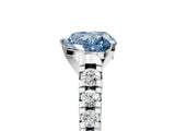 White gold Fancy Blue Heart Cut Diamond Cathedral Solitaire Ring with Round  Pavé Band_159
