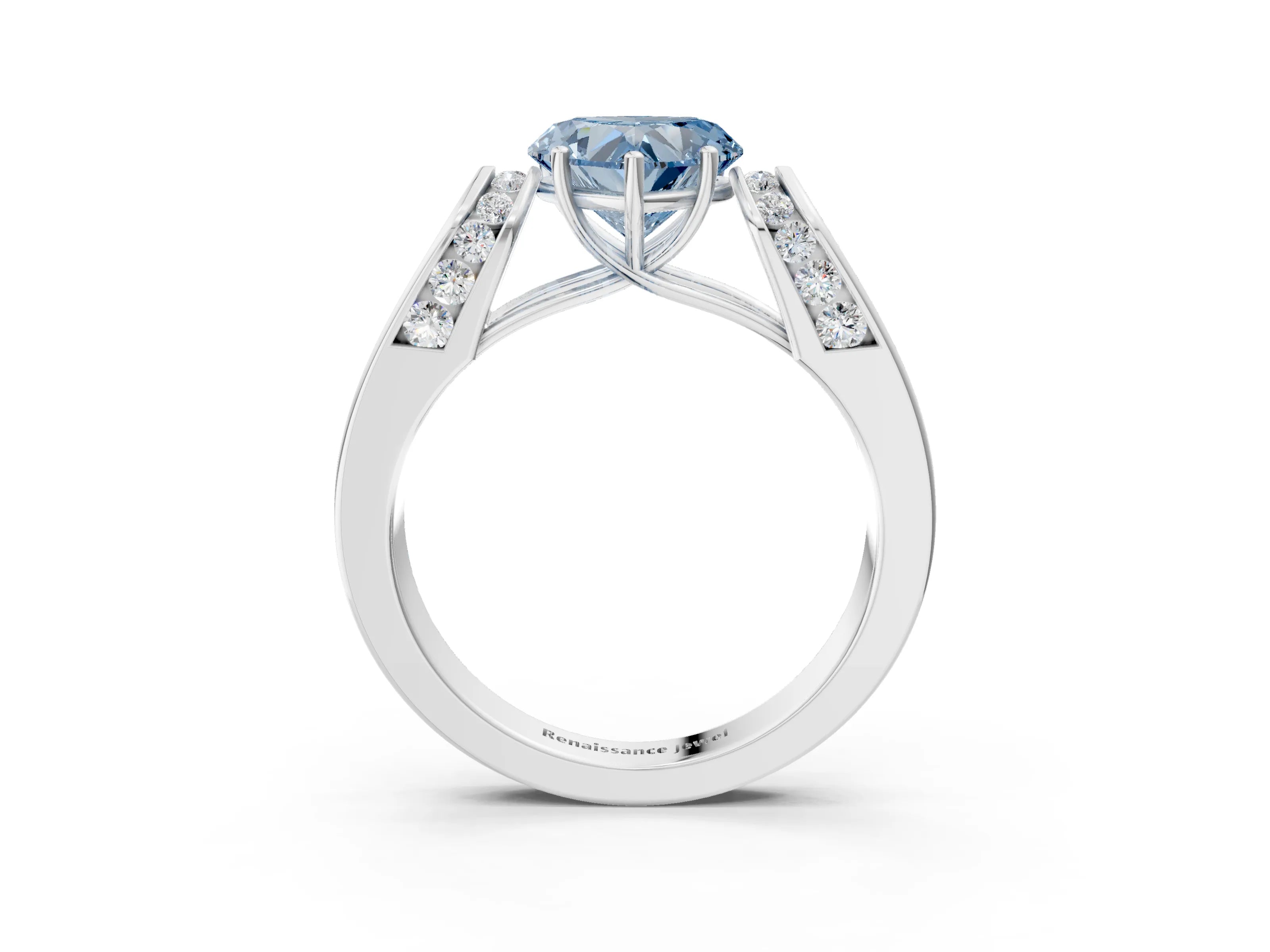 White gold Fancy Blue Heart Cut Diamond Channel Set Solitaire Ring with Four-Prong Setting_39