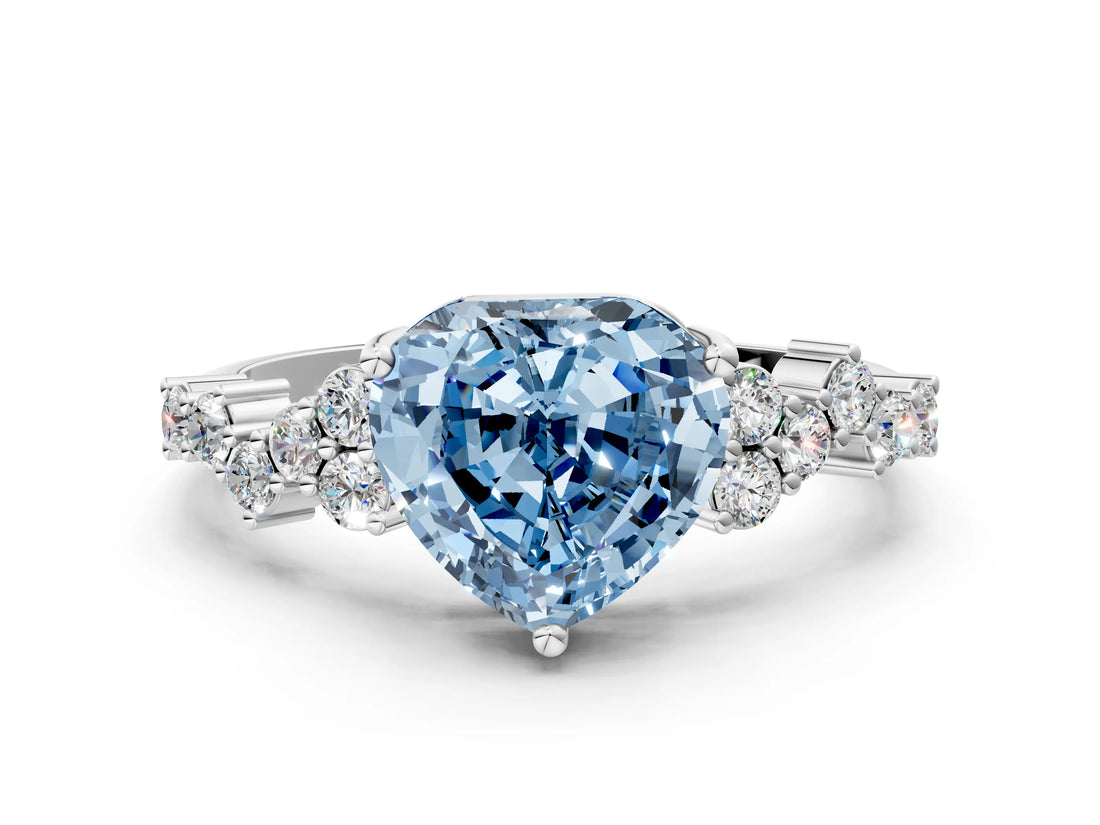 White gold Fancy Blue Heart Cut Diamond Cluster Pavé Band with Four-Prong Setting_12