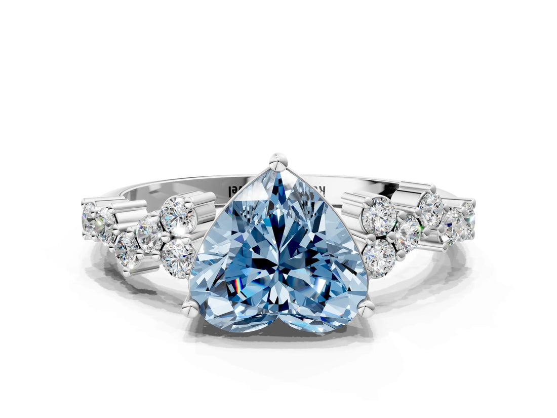 White gold Fancy Blue Heart Cut Diamond Cluster Pavé Band with Four-Prong Setting_3