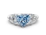 White gold Fancy Blue Heart  Cut Diamond Cluster Ring with Round Accent Stones and Prong Setting on a Classic Band_49