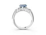White gold Fancy Blue Heart  Cut Diamond Cluster Ring with Round Accent Stones and Prong Setting on a Classic Band_51
