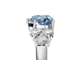 White gold Fancy Blue Heart  Cut Diamond Cluster Ring with Round Accent Stones and Prong Setting on a Classic Band_54