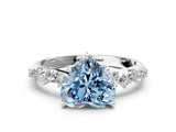 White gold Fancy Blue Heart Cut Diamond Cluster Side Stone Solitaire Ring with Prong Setting_94