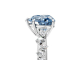White gold Fancy Blue Heart Cut Diamond Cluster Side Stone Solitaire Ring with Prong Setting_99