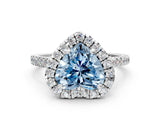 White gold Fancy Blue Heart Cut Diamond Cushion Halo Ring with Pavé Band