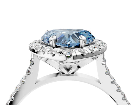 White gold Fancy Blue Heart Cut Diamond Cushion Halo Ring with Pavé Band_4