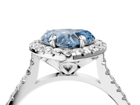 White gold Fancy Blue Heart Cut Diamond Cushion Halo Ring with Pavé Band_4