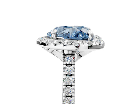 White gold Fancy Blue Heart Cut Diamond Cushion Halo Ring with Pavé Band_5
