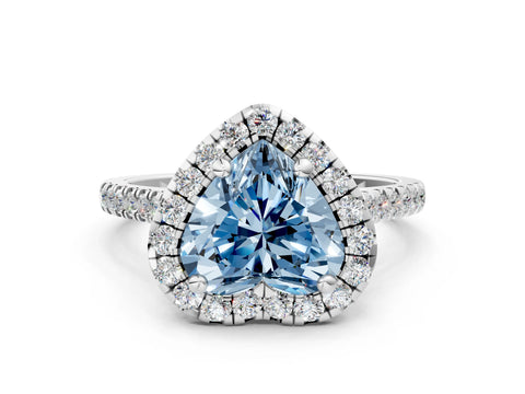 White gold Fancy Blue Heart Cut Diamond Cushion Halo Ring with Pavé Band