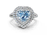 White gold Fancy Blue Heart Cut Diamond Double Halo Ring with Pavé Band and Prong Setting_89