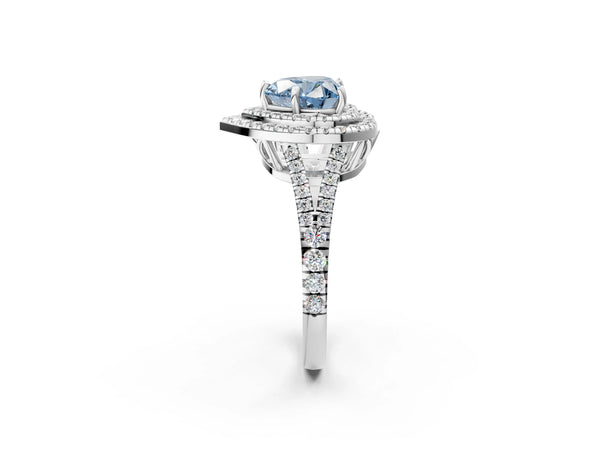 White Gold Heart-Shaped Stacked Double Halo Engagement Ring Setting for Fancy Blue Center