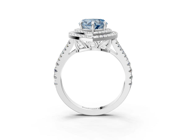 White Gold Heart-Shaped Stacked Double Halo Engagement Ring Setting for Fancy Blue Center