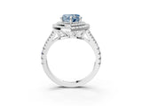 White gold Fancy Blue Heart Cut Diamond Double Halo Ring with Pavé Band and Prong Setting_93