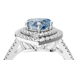 White gold Fancy Blue Heart Cut Diamond Double Halo Ring with Pavé Band and Prong Setting_94