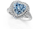 White gold Fancy Blue Heart Cut Diamond Double Halo Ring with Split Shank and Prong Setting_28