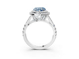 White gold Fancy Blue Heart Cut Diamond Double Halo Ring with Split Shank and Prong Setting_30