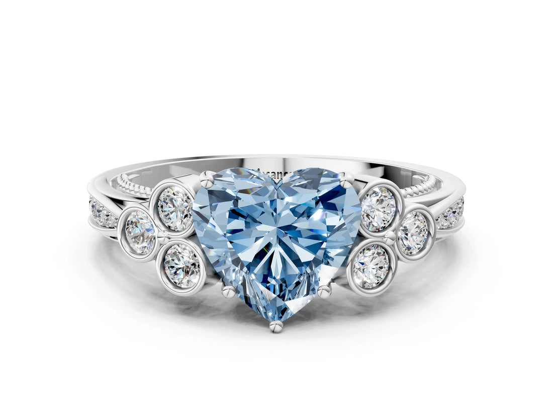 White gold Fancy Blue Heart  Cut Diamond Engagement Ring with Bezel Set Round Side Stones and Prong Setting_48