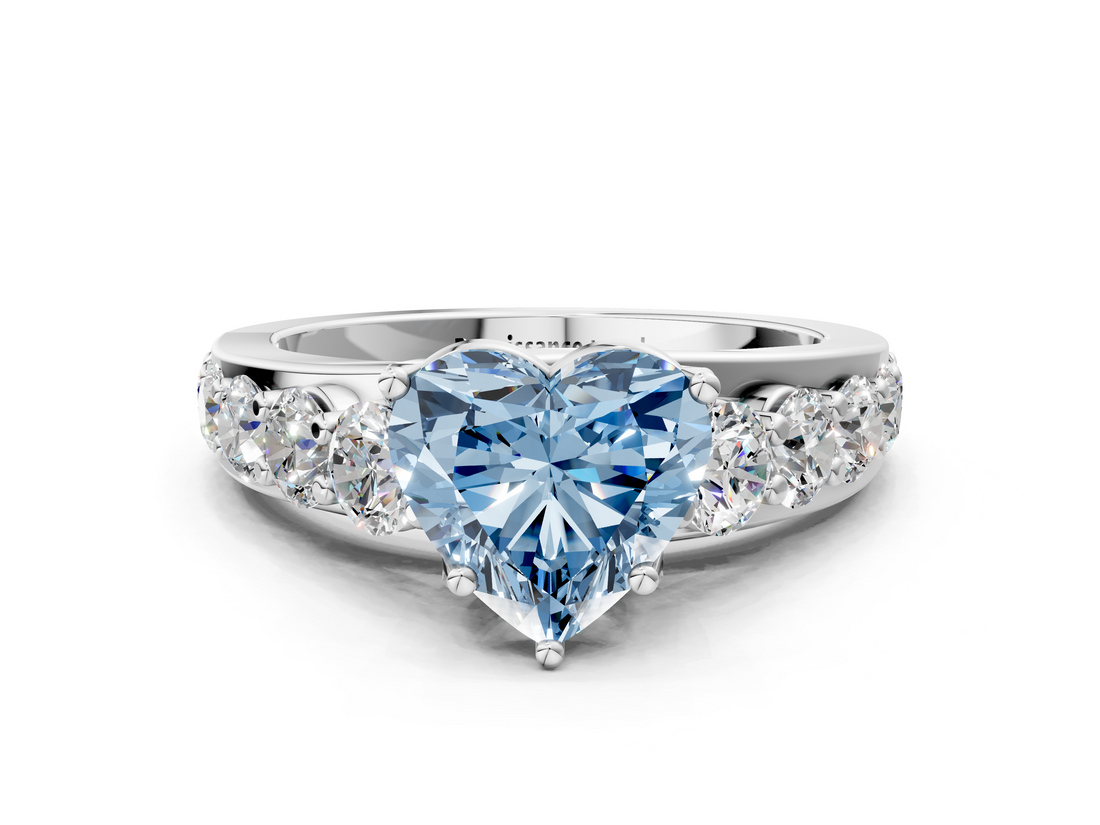 White gold Fancy Blue Heart  Cut Diamond Engagement Ring with Pavé Band and Four-Prong Setting_3