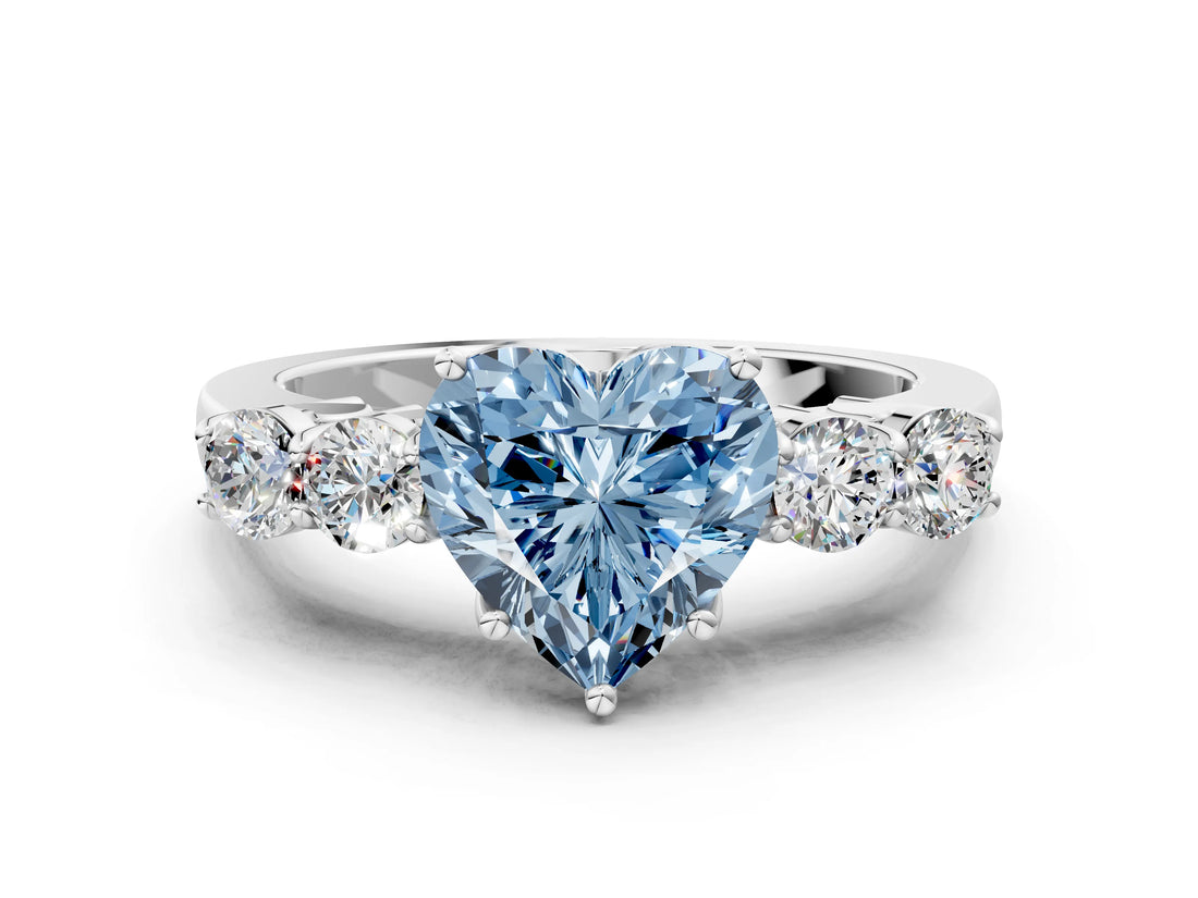 White gold Fancy Blue Heart  Cut Diamond Five-Stone Prong Set White Gold Ring_27