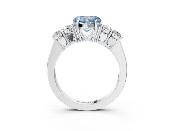 White gold Fancy Blue Heart  Cut Diamond Five-Stone Prong Set White Gold Ring