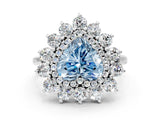 White gold Fancy Blue Heart Cut Diamond Floral Double Halo Engagement Ring with Prong Setting_84