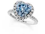 White gold Fancy Blue Heart  Cut Diamond Floral Halo Engagement Ring with Pavé Band and Prong Setting_38