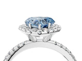 White gold Fancy Blue Heart  Cut Diamond Floral Halo Engagement Ring with Pavé Band and Prong Setting_41
