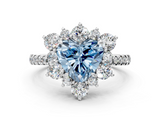 White gold Fancy Blue Heart  Cut Diamond Floral Halo Pave Band with Prong Setting_37