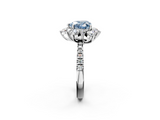 White gold Fancy Blue Heart  Cut Diamond Floral Halo Pave Band with Prong Setting_39