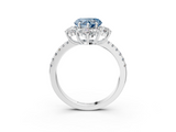 White gold Fancy Blue Heart  Cut Diamond Floral Halo Pave Band with Prong Setting_40