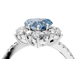 White gold Fancy Blue Heart  Cut Diamond Floral Halo Pave Band with Prong Setting_41