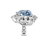 White gold Fancy Blue Heart  Cut Diamond Floral Halo Pave Band with Prong Setting_42