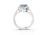 White gold Fancy Blue Heart Cut Diamond Floral Halo Ring with Pavé Band and Prong Setting_10