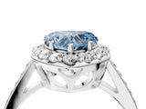 White gold Fancy Blue Heart Cut Diamond Floral Halo Ring with Pavé Band and Prong Setting_11