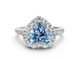 White gold Fancy Blue Heart Cut Diamond Floral Halo Ring with Pavé Band and Prong Setting_7