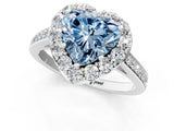 White gold Fancy Blue Heart Cut Diamond Floral Halo Ring with Pavé Band and Prong Setting_8