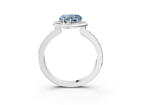 White gold Fancy Blue Heart Cut Diamond Halo Ring with Bezel Frame and Pavé Band_3