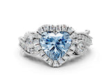 White gold Fancy Blue Heart Cut Diamond Halo Ring with Milgrain Pavé Band and Four-Prong Setting_66