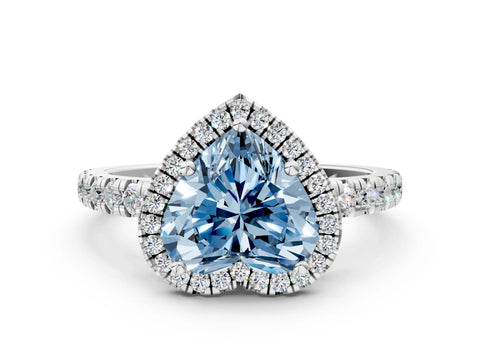 White gold Fancy Blue Heart Cut Diamond Halo Ring with Pavé Band and Four-Prong Setting_12