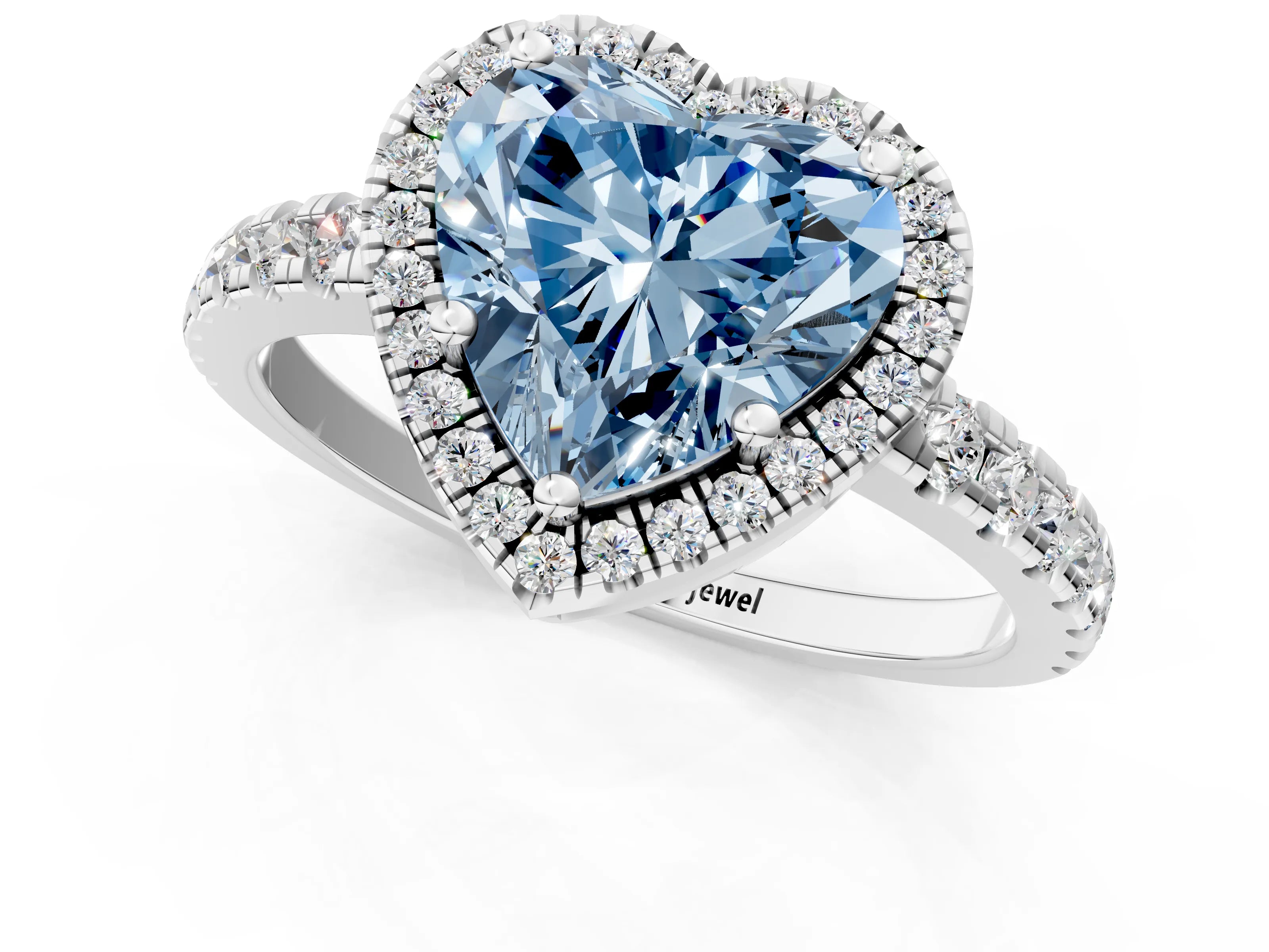 White gold Fancy Blue Heart Cut Diamond Halo Ring with Pavé Band and Four-Prong Setting_13