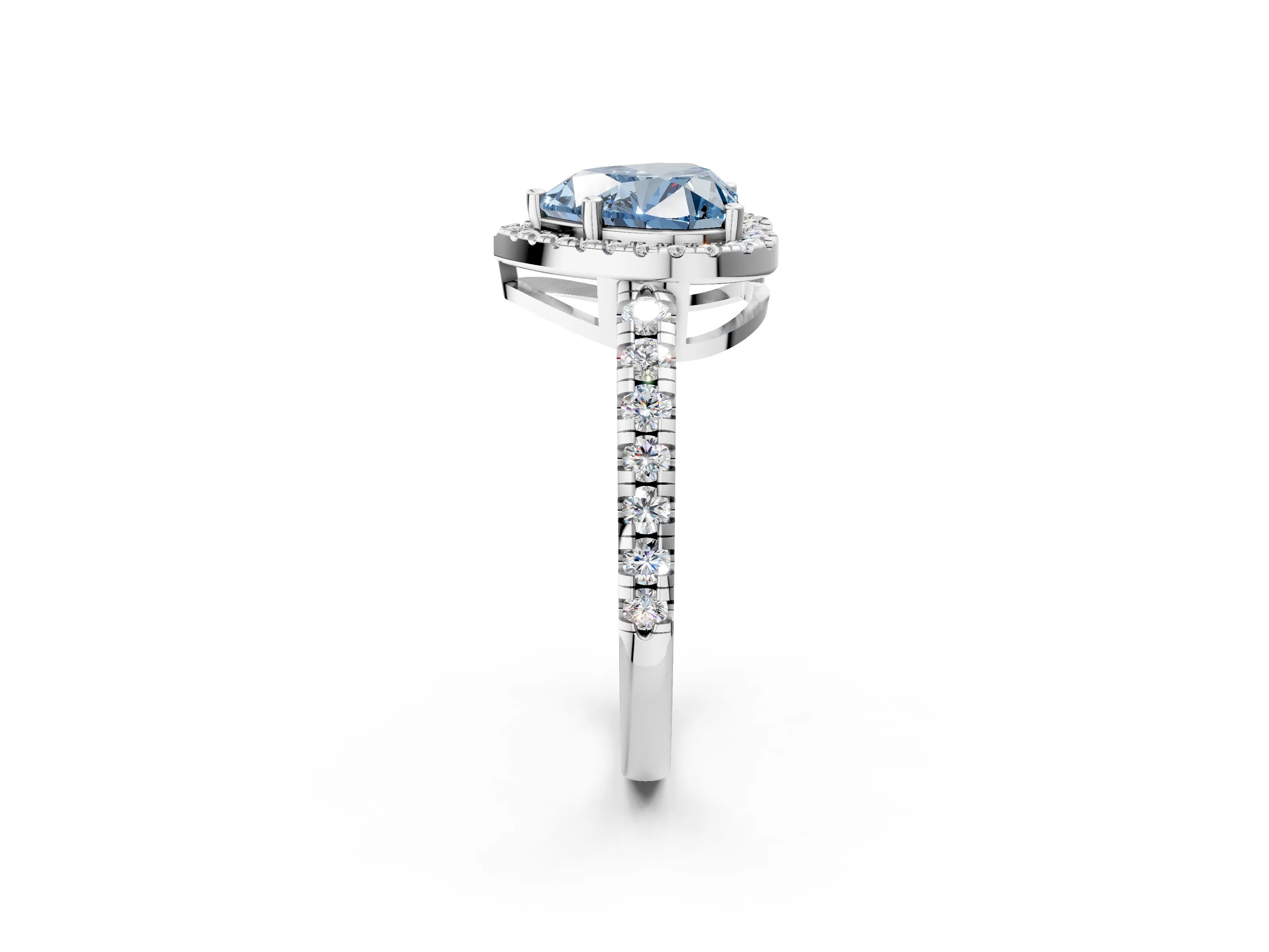 White gold Fancy Blue Heart Cut Diamond Halo Ring with Pavé Band and Four-Prong Setting_14