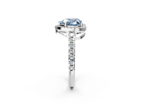 White gold Fancy Blue Heart Cut Diamond Halo Ring with Pavé Band and Four-Prong Setting_14