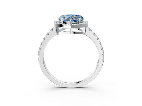 White gold Fancy Blue Heart Cut Diamond Halo Ring with Pavé Band and Four-Prong Setting_15
