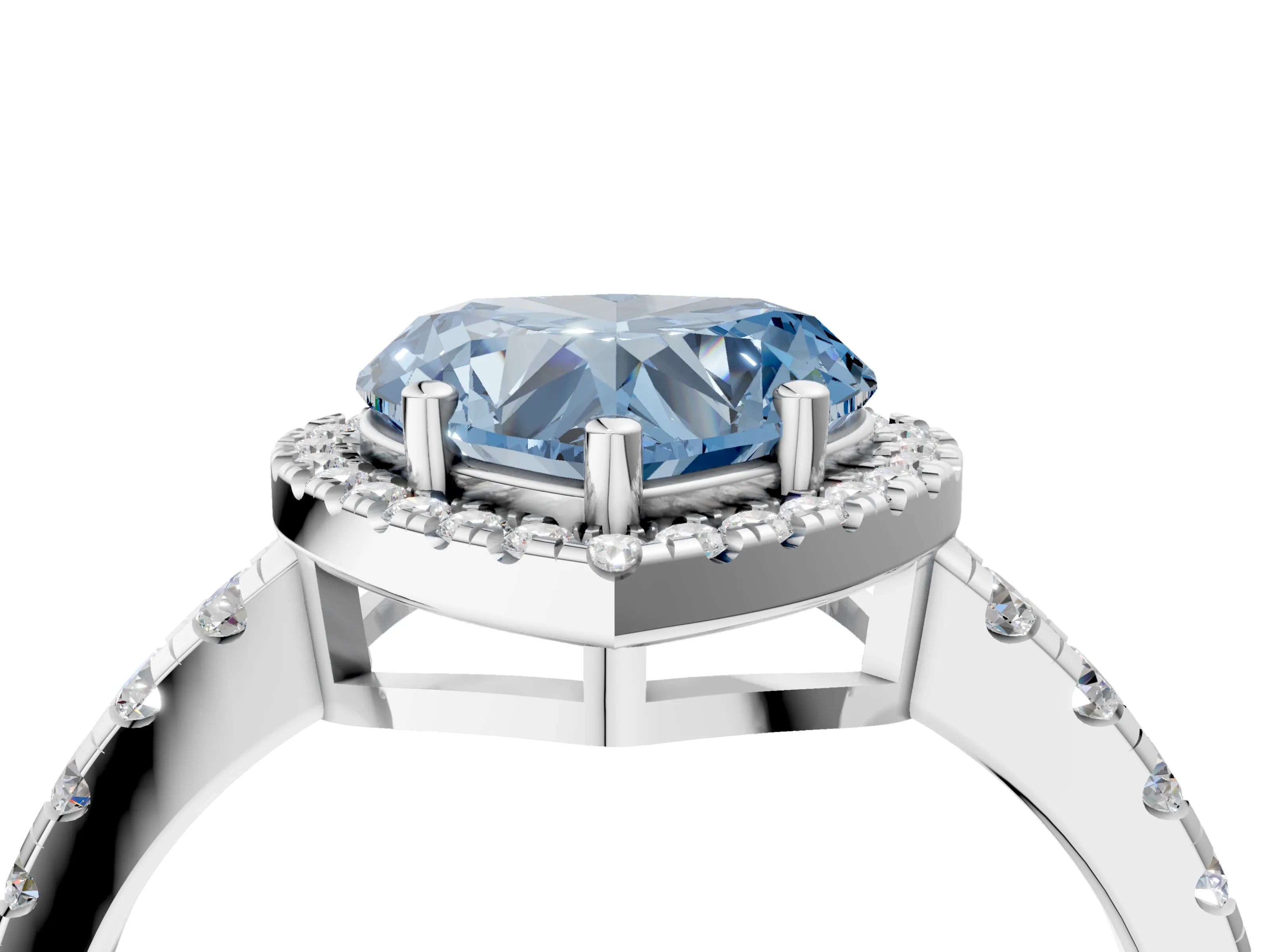 White gold Fancy Blue Heart Cut Diamond Halo Ring with Pavé Band and Four-Prong Setting_16