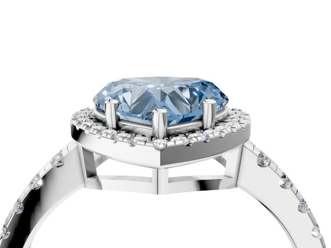 White gold Fancy Blue Heart Cut Diamond Halo Ring with Pavé Band and Four-Prong Setting_16
