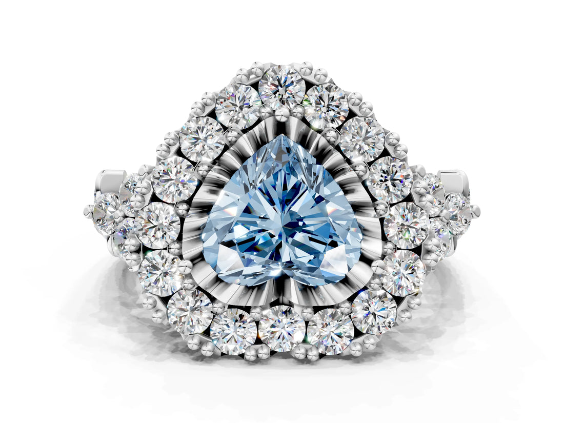 White gold Fancy Blue Heart Cut Diamond Halo Ring with Pavé Band and Four-Prong Setting_53